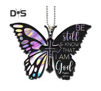 (Other, A) Butterfly Key Chain Pendant Rearview Mirror Ornament Be Still And Know That I'm God Acrylic Flat Car Key Hanging Pendant