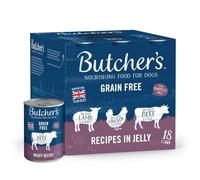 Butcher's Complete Wet Can Grain Free Hypoallergenic Adult Dog Food Recipes in Jelly Pack 18x400g - Chicken, Beef & Lamb