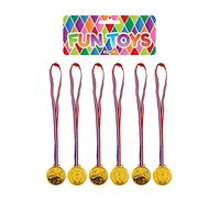 Henbrandt 6 x Gold Winner Medals with Striped Cord for School Sports Day Party Prizes Kids Loot Bag Fillers Classroom Rewards Lucky Dip Prizes Party Favours for Boys and Girls