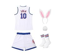 OTHERCRAZY Women Basketball Jersey Lola #10 Costumes Halloween Cosplay Sports Top & Shorts Set with 3pcs Accessories Sports Outfit X-Large