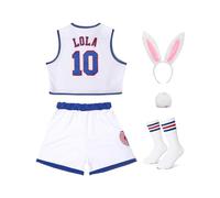 OTHERCRAZY Women Lola #10 Space Movie Costumes Cheerleading Top & Shorts Outfit with 3pcs Accessories XS-XXL, Crop Outfit, X-Small