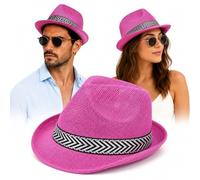 OTHERWISETRIVIAL Unisex Panama and Fedora Style Beach Casual Straw Hat Various Colours and Patterns, JAZZ PINK, One Size