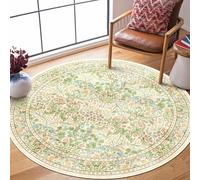 Othilic Beige Green Round Rug 4ft - Soft Washable Boho Floral Round Bathroom Rug Non Slip Stain Resistant Vintage Botanical Circle Area Rugs for Living Room Bedroom Entryway Dining Room Office Nursery