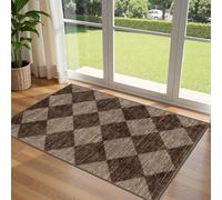 Othilic Brown Tan Checkered Entry Rug - 3x5 Ft Non-Slip Washable Indoor Outdoor Front Door Mat Porch Rug Geometric Diamond Throw Carpet for Living Room Bedroom Entryway Kitchen Office Porch Decor