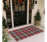 Othilic Christmas Front Door Mat - 2x4.3 Ft Non-Slip Porch Rug Layered Doormat Outdoor Entrance New Year Holiday Decor Washable Red Buffalo Tartan Plaid Runner Rug for Kitchen Bedroom Laundry Entryway