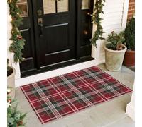 Othilic Christmas Front Door Mat Indoor Entrance - 2x3 Ft Non-Slip Doormat Outdoor Rug Small Red Holiday Tartan Plaid Entry Rug for Layered Door Mats Front Porch Entryway Kitchen New Year Decor