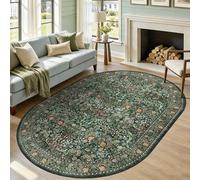 Othilic Floral 6x9 Oval Rug - Emerald Green Boho Living Room Area Rug | Soft Washable Rugs for Bedroom Stain-Resistant Non-Slip Dark Vintage Modern Farmhouse Dining Room Rugs for Under Table