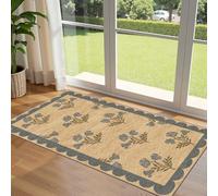 Othilic Front Door Mat Indoor Entrance - 2x4.3 Ft Blue Floral Washable Layered Doormat Outdoor Entrance Porch Rug Non-Slip Neutral Country Jute-Look Runner Rug for Kitchen Laundry Room Porch Decor