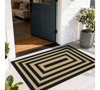 Othilic Modern Outdoor Rug - 28" x 43" Front Door Mat Indoor Outside Entrance Non-Slip Washable Outdoor Mat Black Tan Geometric Rug for Entryway Kitchen Bedroom Layered Doormat for Front Porch