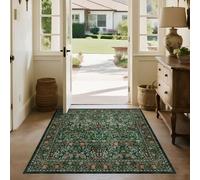 Othilic Moss Green 4x4 Square Rug - Soft Washable Boho Floral Entry Rug Non Slip Stain Resistant Dark Forest Botanical 4' Square Area Rugs for Bedroom Entryway Bathroom Kitchen Office Entrance