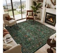 Othilic Moss Green 6x6 Square Rug - Soft Washable Boho Floral Living Room Rug Non Slip Stain Resistant Dark Forest Botanical 6' Square Area Rugs for Bedroom Entryway Dining Room Office Nursery