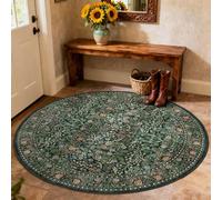 Othilic Moss Green Round Rug 3ft - 3x3 Small Soft Washable Boho Floral Round Bathroom Rug Non Slip Stain Resistant Vintage Moody Circle Area Rugs for Bedroom Entryway Kitchen Laundry Room Mudroom