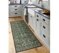 Othilic Non Slip Washable Kitchen Runner Rug - 2x6 Dark Green Hallway Runner Rugs Soft Boho Runners for Hallways Vintage Botanical Bohemian Laundry Room Rug Floor Carpet for Bedroom Entryway Bathroom