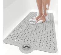 OTHWAY Bathtub Mat Non Slip, 43×100CM Long Bath Mat for Tub with Hair Catcher,TPE Shower Mats for Inside Shower for Eldly & Kids,Drain quickly&Machine Washable,Grey