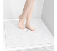 OTHWAY Square Shower Mat, 69 x 69 cm Extra Large Shower Mats for Inside Shower, TPE Anti Slip shower mat with Suction Cups Drain Holes, Machine Washable (White)