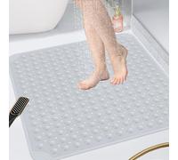 OTHWAY Square Shower Mat 80x80 CM, TPE Non Slip Bathroom Mat, Inside Shower Mat with Drain Holes Suction Cups, Walk in Shower Stall Mat Anti-Slip for Elderly Kids (Light Grey)
