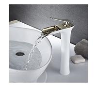 Mixer Taps for Bathroom Chrome & White Tall Waterfall Basin Faucet, Bathroom Faucet, Bathroom Basin Mixer Tap, Hot and Cold Water Taps Basin Taps
