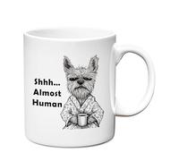 Otimist Funny Dog Coffee Mug with Quote ''Almost Human'' - Sarcastic Dog Lover Present for Her or Him for Birhdays, Christmas, Special Occasion - Unique Coffee Addicts & Puppy Owners Mug - 11oz