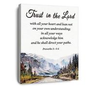 OTINGQD Christian Bible Scripture Proverbs 3:5-6 Trust in the Lord Watercolor Mountain Canvas Wall Art Prints Decoration for Home Bedroom Living Room Church,Christians Gifts,11x14 Inch