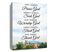 OTINGQD Happy Moments Praise God Wall Art,Christian Canvas Wall Decor,Scripture Wall Art,Bible Verse Wall Decor for Bedroom Living Room Home Church,Christians Gifts