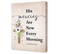 OTINGQD Lamentations 3:23 His Mercies Are New Every Morning Wall Art,Religious Bible Verse Wall Decor,Scripture Canvas Wall Art for Christian Home Office Church 11x15 Inch