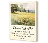 OTINGQD Luke 1:45 Blessed Is She Wall Art,Religious Bible Verse Wall Decor,Christian Scripture Canvas Wall Art for Women Home Office Church 11x15 Inch