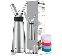 Otis Classic Whipped Cream Dispenser - Stainless Steel Whipper w/Chargers for Desserts - Professional Culinary 500ml Canisters w/ 3 Whip Decorating Nozzles
