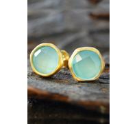Otis Jaxon London Women's Aqua Chalcedony Round Sterling Silver Stud Earrings in Gold Otis Jaxon London Gold One Size