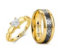 Otisfre Custom Dragon-Patterned Heart CZ Wedding Ring | Couples promise sterling silver, hypoallergenic stainless steel,gemstone,Durable,Valentine's Day