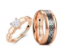Otisfre Custom Dragon-Patterned Heart CZ Wedding Ring | Couples promise sterling silver, hypoallergenic stainless steel,gemstone,Durable,Valentine's Day