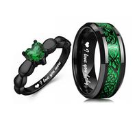 Otisfre Custom Dragon-Patterned Heart CZ Wedding Ring | Couples promise sterling silver, hypoallergenic stainless steel,gemstone,Durable,Valentine's Day