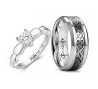 Otisfre Custom Dragon-Patterned Heart CZ Wedding Ring | Couples promise sterling silver, hypoallergenic stainless steel,gemstone,Durable,Valentine's Day