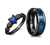 Otisfre Custom Dragon-Patterned Heart CZ Wedding Ring | Couples promise sterling silver, hypoallergenic stainless steel,gemstone,Durable,Valentine's Day