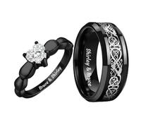 Otisfre Custom Dragon-Patterned Heart CZ Wedding Ring | Couples promise sterling silver, hypoallergenic stainless steel,gemstone,Durable,Valentine's Day