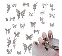 OTKARXUS 3D Butterfly Nail Charms,150PCS Silver Butterfly Wing Bowknot Bow Nail Gems,Metal Alloy Cute Nail Art Decorations Supplies for Women Girls Manicure Design DIY Crafts (A Silver)