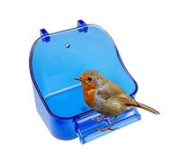OTKARXUS Bird Bath for Cage- Multi-functional Bird Bath Tub Hanging Parrot Bathtub Shower Box Food Feeder Cage Accessory for Small Birds Canary Budgies Parrots Cockatiel Lovebird Hamster (Blue)