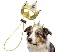 OTKARXUS Dog Crown Headband,1Pc Rhinestone Crown Tiara for Dogs Cats,Adjustable Alloy Pet Crown Hat for Birthday Wedding Photo Prop Hair Accessories Cake Decorations ，Gold+Blue