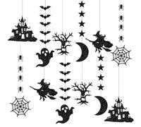 OTKARXUS Halloween Decorations,12PCS Glitter Moon Spider Web Ghost Spider Witch Paper Halloween Hanging Ornaments,Black Banner Garland for Halloween Party Haunted House Decoration