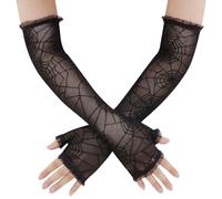 OTKARXUS Halloween Spider Web Lace Gloves,1 Pair Black Fingerless Arm Sleeves Gloves,Goth Punk Tulle Mesh Halloween Cosplay Party Costume Fancy Dress Up Gloves for Women