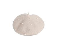 OTKARXUS Kids Beret Hat,1PC Baby French Wool Pearl Berets Cap, Fashion Cute Solid Color Warm Beanie Caps for Toddler Girls 2-6Y (Beige)