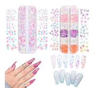 OTKARXUS Nail Art Glitter Sequins, 24 Grids Iridescent Star Moon Butterfly Flower Heart Nail Flakes for Nail Art, Sequins Resin Fillers, Multicolored