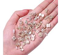 OTKARXUS Nail Art Hearts and Bows,50PCS Mixed 3D Gold Pearl Rhinestones Bowknot Luxury Dangle Nail Art Charms,Resin Nail Gems Nail Decorations for DIY Manicure Design Nail Art Jewelry Making