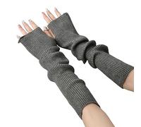 OTKARXUS Women Long Fingerless Gloves,1Pair Knit Long Sleeve Arm Warmers,Winter Warner Elbow Length Mittens with Thumb Hole for Ladies Women Girls (Dark Grey)