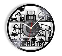 OTKU 12 inch Clock Chemistry Experiments Wall Clock Science Laboratory Vinyl Record Periodical Elements Table Watch For Vintage Room Decoration