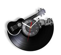 OTKU 12 Inch Decorative Wall Clock Black Acoustic Guitar Music Notes Vinyl Record CD Disc Wall Clock Musical Wall Art Decor Musician Guitarist Exclusive Wall Watch For Room Decoration