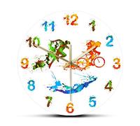OTKU 12 inch Silent Ticking Wall Clock Triathlon Swim Cycle Run Sports Modern Design Wall Clock For Living Room Athlete Home Decor Silent Wall Watch Triathlete Gifts For Home Wall Decor