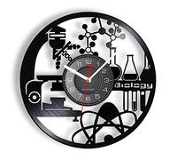OTKU 30 inch Wall Clock Biology Themed Wall Clock Made Of Real Vinyl Record Chemistry Experimental Equipment Wall Watch Hanging Decor For Lab For Room Decoration