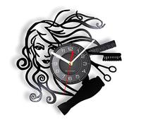OTKU 30 inch Wall Clock Hairstyle Beauty Salon Vinyl Record Wall Clock Hair Stylist Salon Barber Shop Retro Black Wall Clock Hairdresser Gifts For Woman For Room Decoration