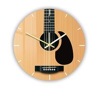 OTKU 30cm Wall Art Print Wall Clock Acoustic Guitar Wooden Printed Wall Clock For Music Studio Musical Instrument Home Decor Wall Watch Guitar Player Guitarist Gift For Modern Home Decor