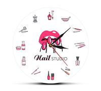 OTKU 30cm Wall Art Print Wall Clock Beauty Nail Studio Wall Clock Nail Salon Decorative Silent Wall Watch Wall Art Girl Artist Gift For Modern Home Decor